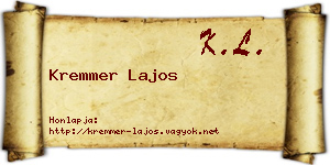 Kremmer Lajos névjegykártya